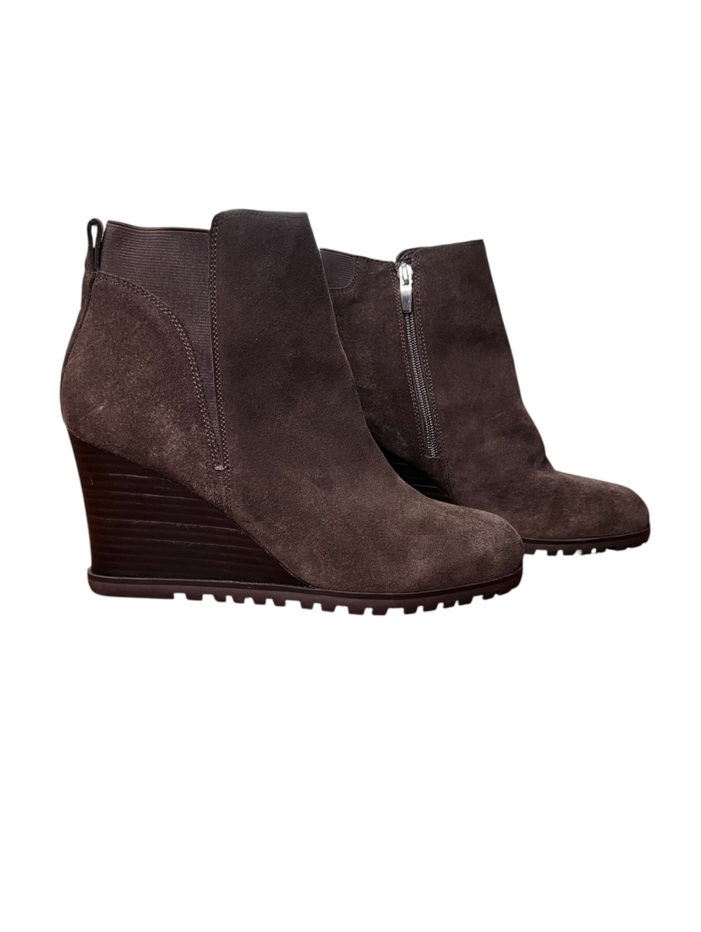 Nine West Suede Wedge Ankle Boots Brown Zip Size 10 Curtis Fall Dark Academia